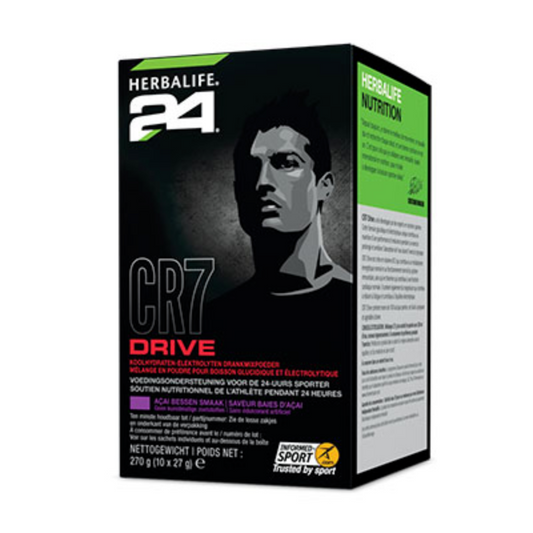 Sachets CR7 Drive Herbalife24 saveur baies d'açaï, boîte de 10 sachets de 27 g