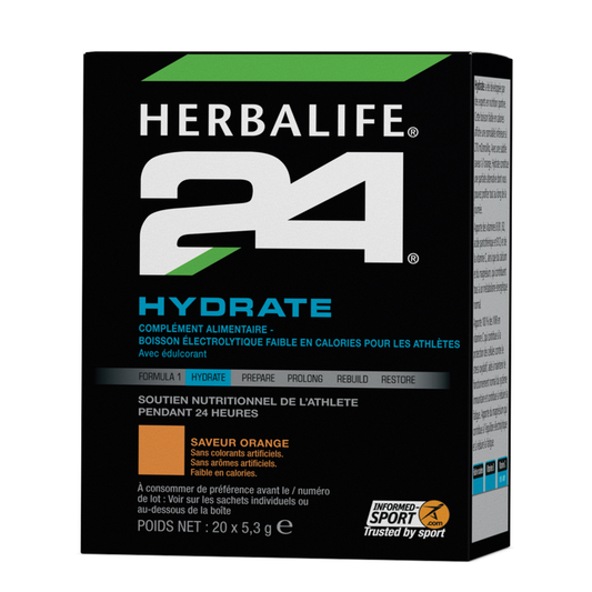 Herbalife24 Hydrate Orange - 20 sachets d'électrolytes pour l'hydratation pendant le sport