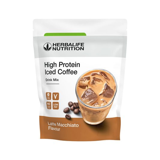 Pot High Protein Iced Coffee Herbalife saveur Latte Macchiato 308 g, café glacé protéiné