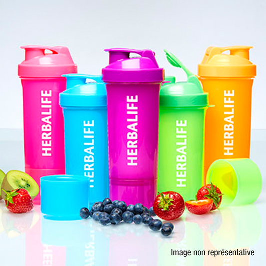 Shaker 2 en 1 fluo bleu 500 ml avec compartiment à poudre intégré